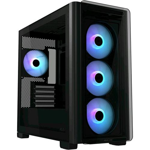 ASUS A23 PLUS TG ARGB BLACK CASE MICRO-ATX, SUPPORTO PER SCHEDE MADRI CON CONNETTORI NASCOSTI, RADIATORI DA 360mm E SCHEDE GRAFICHE DA 380mm 4 VENTOLE ARGB PREINSTALLATE NERO