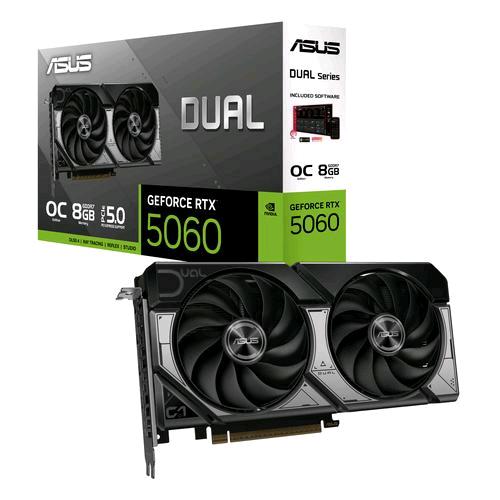 ASUS DUAL-RTX5060-O8G NVIDIA GEFORCE RTX 5060 OC Edition 8GB GDDR7 DUAL FAN PCI Express 5.0 1 x HDMI 3 x DISPLAYPORT