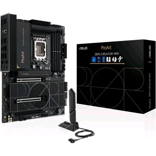 ASUS PROART Z890-CREATOR WI-FI 7 SCHEDA MADRE INTEL ATX, 16+2+1+2 FASI DI ALIMENTAZIONE, SLOT DDR5, PCIE 5.0 PER GPU DI NUOVA GENERAZIONE, 5 SLOT M.2, DUE PORTE THUNDERBOLT 5 TYPE-C, WIFI 7, NERA