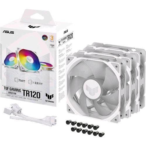ASUS TUF GAMING TR120 ARGB FAN 3 IN 1 VENTOLA 120mm 2.000rpm 16 LED INDIRIZZABILI SINGOLARMENTE PACK 3 Pz. BIANCO