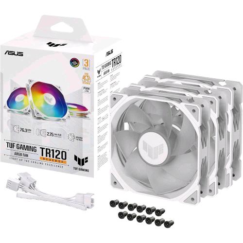 ASUS TUF GAMING TR120 ARGB FAN REVERSE 3 IN 1 VENTOLE 120mm PWM 2.000rpm 16 LED RGB INDIRIZZABILI SINGOLARMENTE PACK 3 Pz. BIANCO