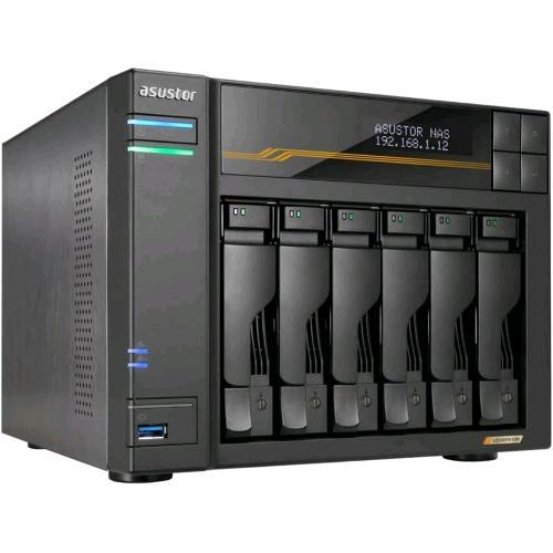 ASUSTOR LOCKERSTOR 6 GEN3 AS6806T NAS 6 BAIE AMD Ryzen Quad-Core 2.3 GHz, 16GB RAM ECC DDR5, 4 M.2 NVMe Slots, 2 5GbE & 2 10GbE Port, USB4 Type-C, Network Attached Storage (Senza dischi)