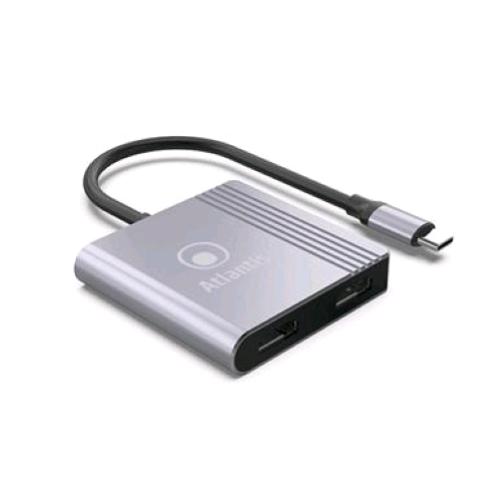 ATLANTIS A04-TC_2HDMI+ ADATTATORE DA USB TYPE-C A DUAL HDMI FULL HD 60HZ -CAVO 18CM GRIGIO