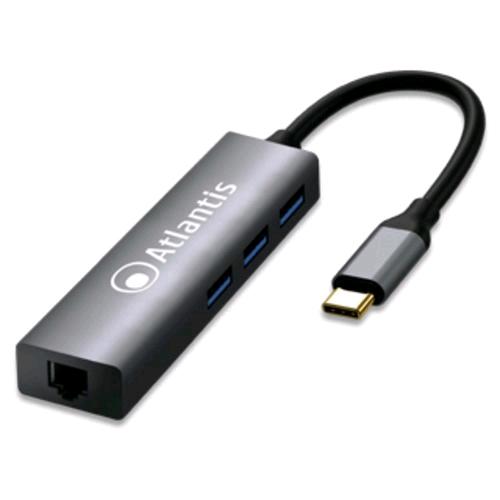 Atlantis A04-TC_LAN+HB — hub USB-C con Gigabit LAN e 3 porte USB 3.0, 15 cm
