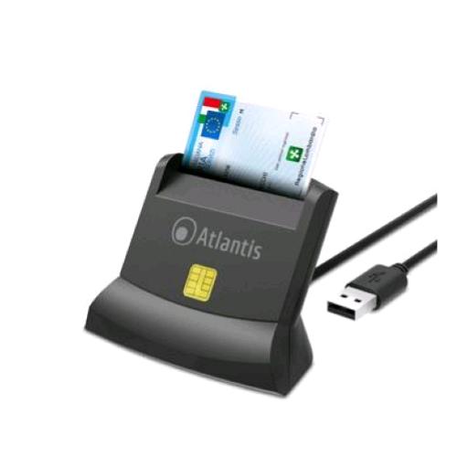 ATLANTIS P005-SMARTCRV-U CARD READER VERTICALE PER CNS CRS TESSERA SANITARIA FIRMA DIGITALE HOME BANKING HOME SHOPPING USB CAVO 120CM BLACK