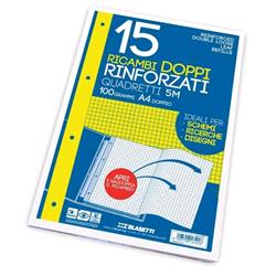 BLASETTI RICAMBI DOPPI RINFORZATI A4 100 GR RIGHE 1R BIANCO 15 FOGLI CONF 1 Pz.