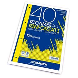 BLASETTI RICAMBI RINFORZATI A4 100 GR QUADRETTI 10M BIANCO 40 FOGLI CONF 1 Pz.