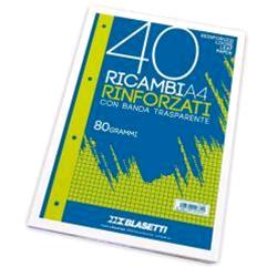 BLASETTI RICAMBI RINFORZATI A4 80 GR RIGHE 1R BIANCO 40 FOGLI CONF 1 Pz.