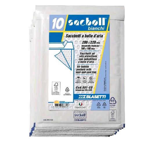 BLASETTI SACBOLL BUSTE A SACCO IMBOTITE 20X22 CM BIANCO CONF 10 Pz.