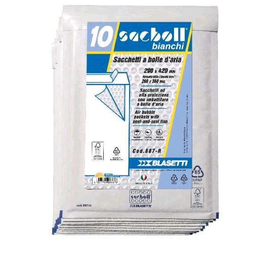 BLASETTI SACBOLL BUSTE A SACCO IMBOTITE 29X42 CM BIANCO CONF 10 Pz.
