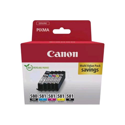 Canon PGI-580 / CLI-581 – multipack di 5 cartucce, nero pigmentato, nero, ciano, magenta e giallo