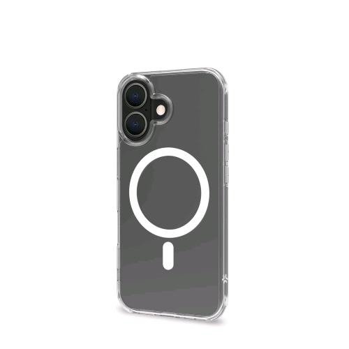 CELLY APPLE iPHONE 16 COVER IN MORBIDO TPU TRASPARENTE COMPATIBILE MagSave MODULO MAGNETICO CIRCOLARE BIANCO