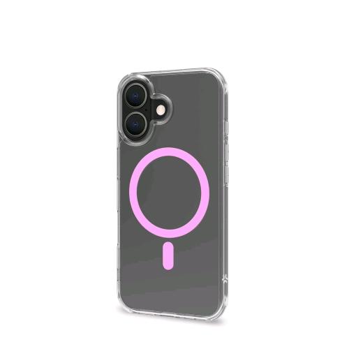 CELLY APPLE iPHONE 16 COVER IN MORBIDO TPU TRASPARENTE COMPATIBILE MagSave MODULO MAGNETICO CIRCOLARE ROSA
