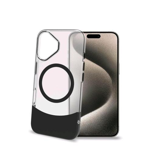 CELLY APPLE iPHONE 16 COVER IN TPU MagSafe TRASPARENTE PARTE INFERIORE IN MATERIALE SOFT-TOUCH REMOVIBILE NERO