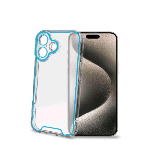 CELLY APPLE iPHONE 16 CUSTODIA IN TPU TRASPARENTE CON BORDI CHE SI ILLUMINANO AL BUIO DI BLU