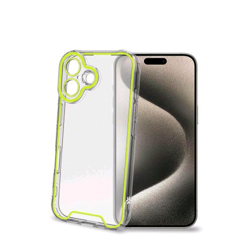 CELLY APPLE iPHONE 16 PLUS CUSTODIA IN TPU TRASPARENTE CON BORDI GIALLI CHE SI ILLUMINANO AL BUIO