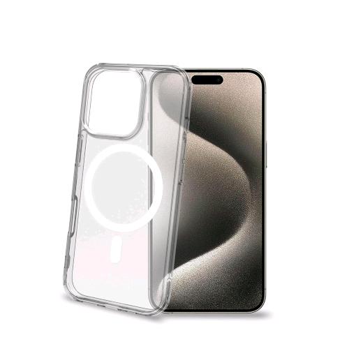 CELLY APPLE iPHONE 16 PRO COVER IN MORBIDO TPU TRASPARENTE COMPATIBILE MagSafe MODULO MAGNETICO CIRCOLARE INTEGRATO BIANCO