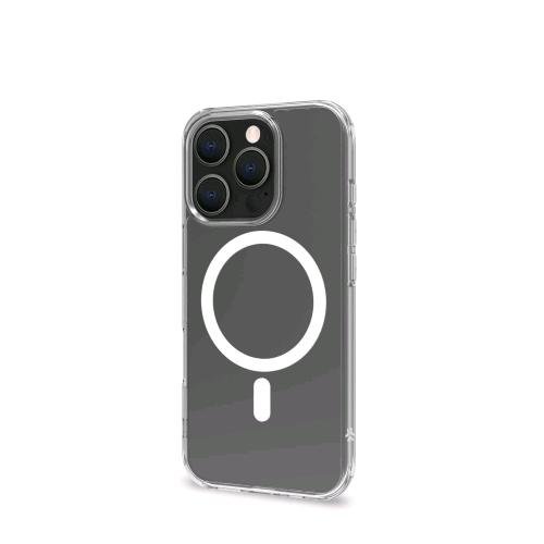 CELLY APPLE iPHONE 16 PRO COVER IN MORBIDO TPU TRASPARENTE COMPATIBILE MagSave MODULO MAGNETICO CIRCOLARE BIANCO