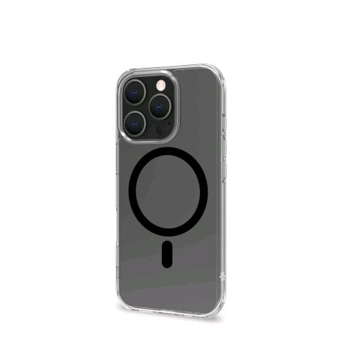 CELLY APPLE iPHONE 16 PRO COVER IN MORBIDO TPU TRASPARENTE COMPATIBILE MagSave MODULO MAGNETICO CIRCOLARE NERO