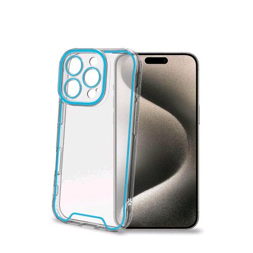 CELLY APPLE iPHONE 16 PRO CUSTODIA IN TPU TRASPARENTE CON BORDI CHE SI ILLUMINANO AL BUIO DI BLU