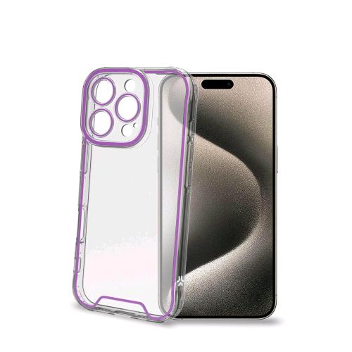 CELLY APPLE iPHONE 16 PRO CUSTODIA IN TPU TRASPARENTE CON BORDI CHE SI ILLUMINANO AL BUIO DI VIOLA