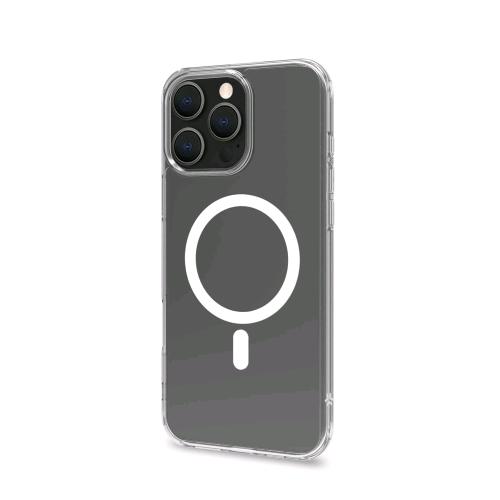 CELLY APPLE iPHONE 16 PRO MAX COVER IN MORBIDO TPU TRASPARENTE COMPATIBILE MagSave MODULO MAGNETICO CIRCOLARE BIANCO