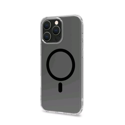 CELLY APPLE iPHONE 16 PRO MAX COVER IN MORBIDO TPU TRASPARENTE COMPATIBILE MagSave MODULO MAGNETICO CIRCOLARE NERO