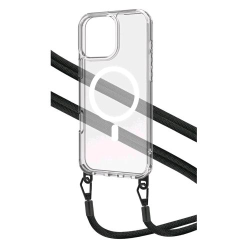 CELLY APPLE iPHONE 16 PRO MAX COVER MagSafe TRASPARENTE CON LACCETTO IN NYLON NERO