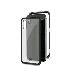 CELLY APPLE iPHONE XS/X COVER MAGNETICA IN ALLUMINIO + VETRO TEMPERATO TRASPARENTE NERO