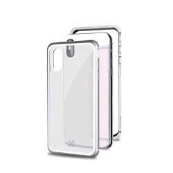 CELLY APPLE iPHONE XS/X COVER MAGNETICA IN ALLUMINIO + VETRO TEMPERATO TRASPARENTE SILVER