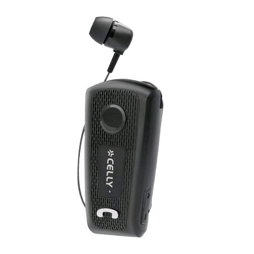 CELLY AURICOLARI MONO CON MICROFONO WIRELESS CAVO RETATTILE CONTROLLO CHIAMATE E VOLUME/MUSICA NOISE CANCELING AVVISO DI NOTIFICA CHIAMATE USB-C CAVO DI RICARICA INCLUSO NERO
