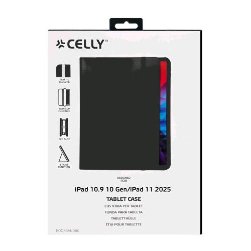 CELLY BOOKBAND APPLE iPAD 10.9 10th gen /APLE iPAD 11 11th gen CUSTODIA A LIBRO CON FUNZIONE STAND ALLOGIAMENTO APPLE PENCILI BANDA ELASTICA PER CHIUSURA NERO