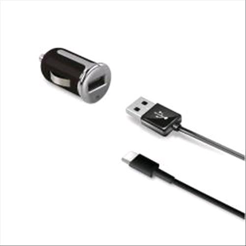 CELLY CARICABATTERIE DA AUTO 1 x USB-A 2.4A CON CAVO 1 MT DA USB-A A USB-C 12 W COLORE NERO