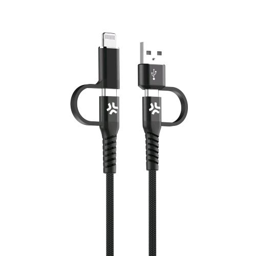 CELLY CAVO ADATTATORE 4 IN 1 USB-C MASCHIO MASCHIO + ADATTATORE LIGHTNING APPLE + ADATTATORE USB-A 2 MT NERO