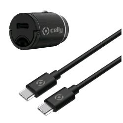 CELLY CCMINITYPEC KIT CARICABATTERIE DA AUTO 20W ULTRA-COMPATTO CON CAVO USB-C A USB-C BLACK