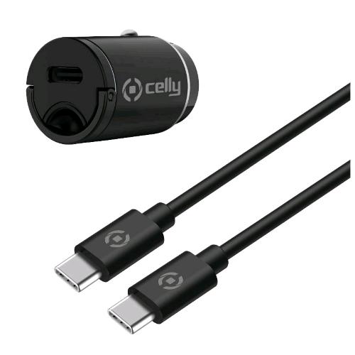 CELLY CCMINITYPEC KIT CARICABATTERIE DA AUTO 20W ULTRA-COMPATTO CON CAVO USB-C A USB-C BLACK