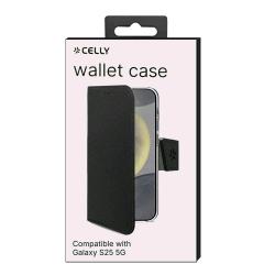 CELLY GALAXY S25 5G WALLY CASE CUSTODIA A LIBRO IN SIMILPELLE CON FUNZIONE STAND NERO