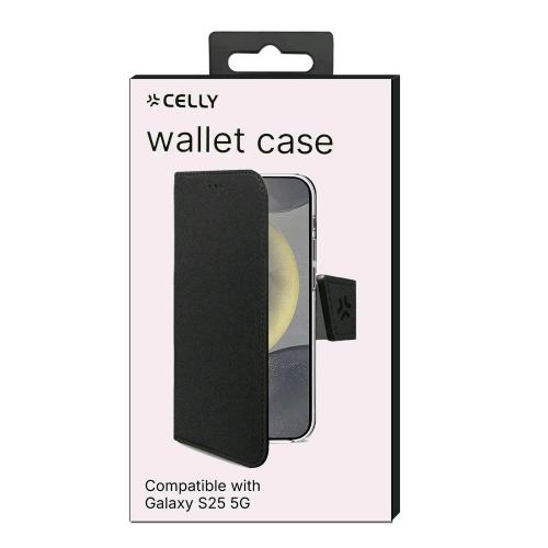 CELLY GALAXY S25 5G WALLY CASE CUSTODIA A LIBRO IN SIMILPELLE CON FUNZIONE STAND NERO