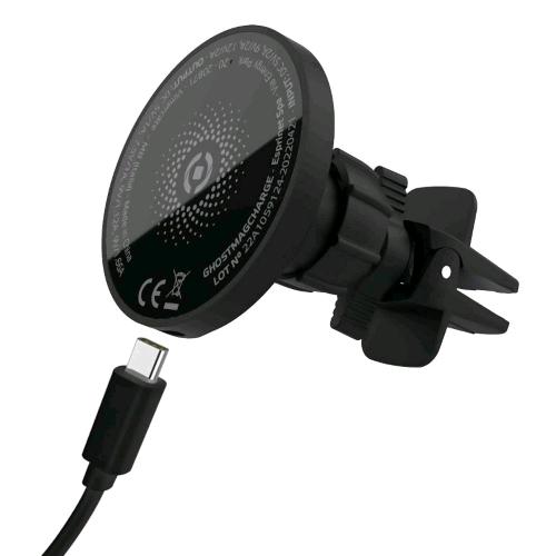 CELLY GHOST MAG CHARGE SUPPORTO AUTO MAGNETICO CON RICARICA WIRELESS MAGNETICO MAGSAFE 15W BLACK