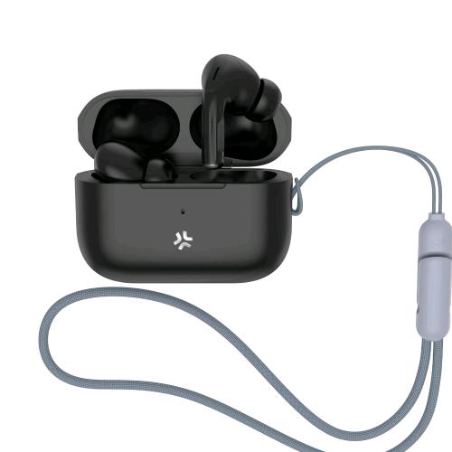 CELLY HARMONY AURICOLARI IN-EAR TRUE WIRELESS RIDUZIONE DEL RUMORE ANC & ENC RICARICA USB-C MUSICA E CHIAMATE PRATICO CORDINO LEGATO ALLA CUSTODIA DI RICARICA NERO