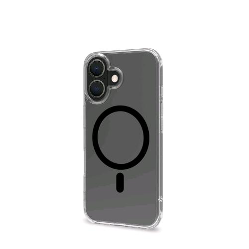 CELLY IPHONE 16 COVER IN TPU + POLICARBONATO MAGSAFE TRASPARENTE CON MODULO CIRCOLARE NERO