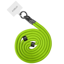 CELLY LACCIO DA COLLO UNIVERSALE ADATTO A TUTTI GLI SMARTPHONE GANCI IN METALLO REMOVIBILI 1.2 MT VERDE FLUO