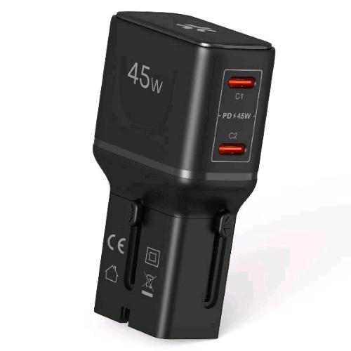 CELLY MULTIPLUG SLIM TRAVEL CHARGER CARICABATTERIE DA RETE ADATTO A TUTTE LE PRESE DEL MONDO 45 W 2 x USB-C NERO