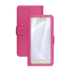 CELLY UNICA VIEW CUSTODIA A LIBRO UNIVERSALE 4.5"- 5.0" CON DISPLAY A VISTA E FUNZIONE STAND INTEGRATA ROSA
