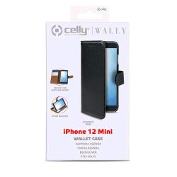 CELLY WALLY CASE APPLE iPHONE 12 MINI CUSTODIA AGENDA CHIUSURA ORIZZONTALE CON FLAP MAGNETICO E TASCHINE INTERNE PORTADOCUMENTI NERO