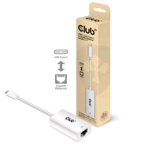 CLUB3D ADATTATORE USB TYPE C 3.1 GEN 1 MALE TO 1GB ETHERNET FEMALE ACTIVE WHITE