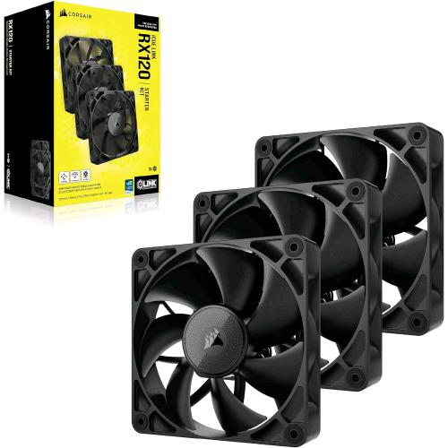 CORSAIR ICUE LINK RX120 120 mm VENTOLE PWM CON HUB DI SISTEMA ICUE LINK CUSCINETTO A CUPOLA MAGNETICA CONFEZIONE 3 Pz.NERO