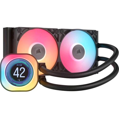 CORSAIR iCUE LINK TITAN 240 RX RGB LCD CPU LIQUID COOLER FLOWDRIVE 2 VENTOLE RX120 RGB iCUE LINK SYSTEM HUB INCLUSO DUAL FAN INTEL LGA 1851/1700, AMD AM5/AM4 NERO