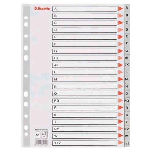 ESSELTE DIVISORIO PER RUBRICA ALFABETICA IN PP 225X297 mm PERFORAZIONE UNIVERSALE 20 TASTI GRIGIO