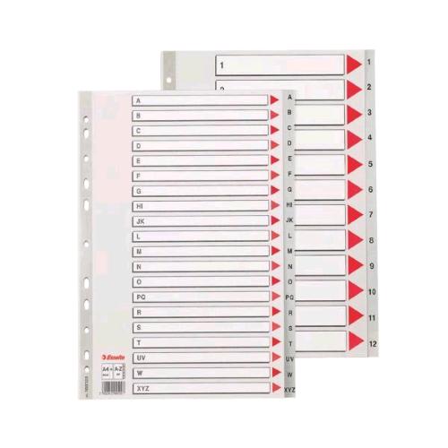 ESSELTE DIVISORIO PER RUBRICA ALFABETICA IN PP 245X297 mm PERFORAZIONE UNIVERSALE 20 TASTI GRIGIO